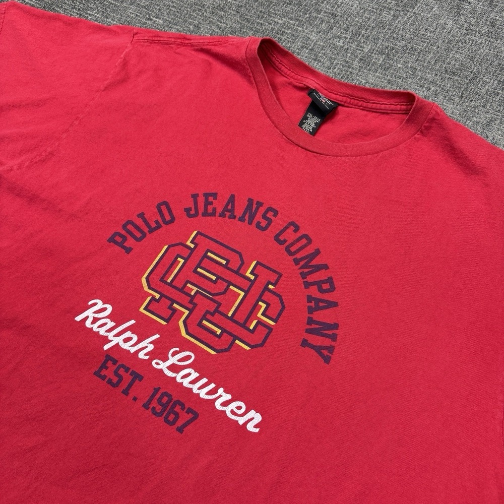 Vintage Polo Jeans Co Ralph Lauren Spellout T‎ Shirt Mens 2XL Red Logo Tee